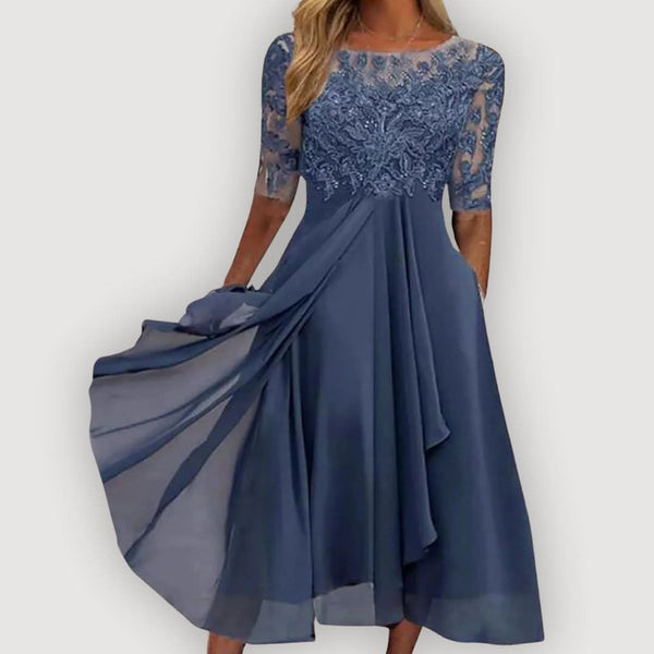 Azucena | Vestido de gasa con cuerpo de encaje