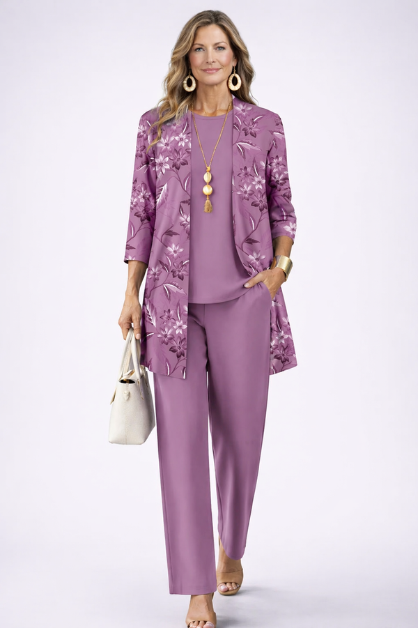 Leonor | Traje de invitada de tres piezas en morado