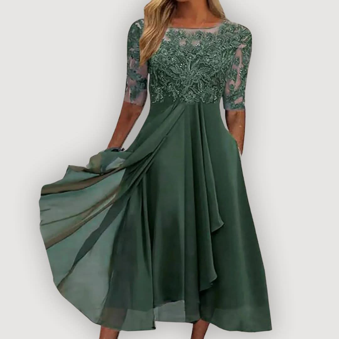 Azucena | Vestido de gasa con cuerpo de encaje