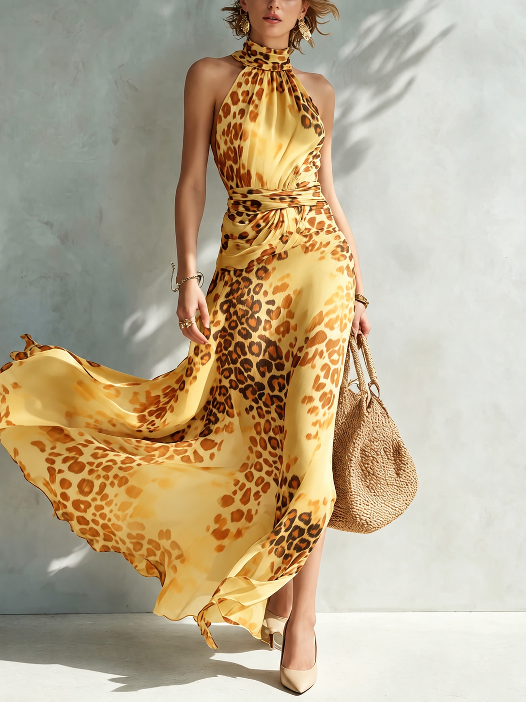Leona | Vestido maxi animal print con espalda abierta