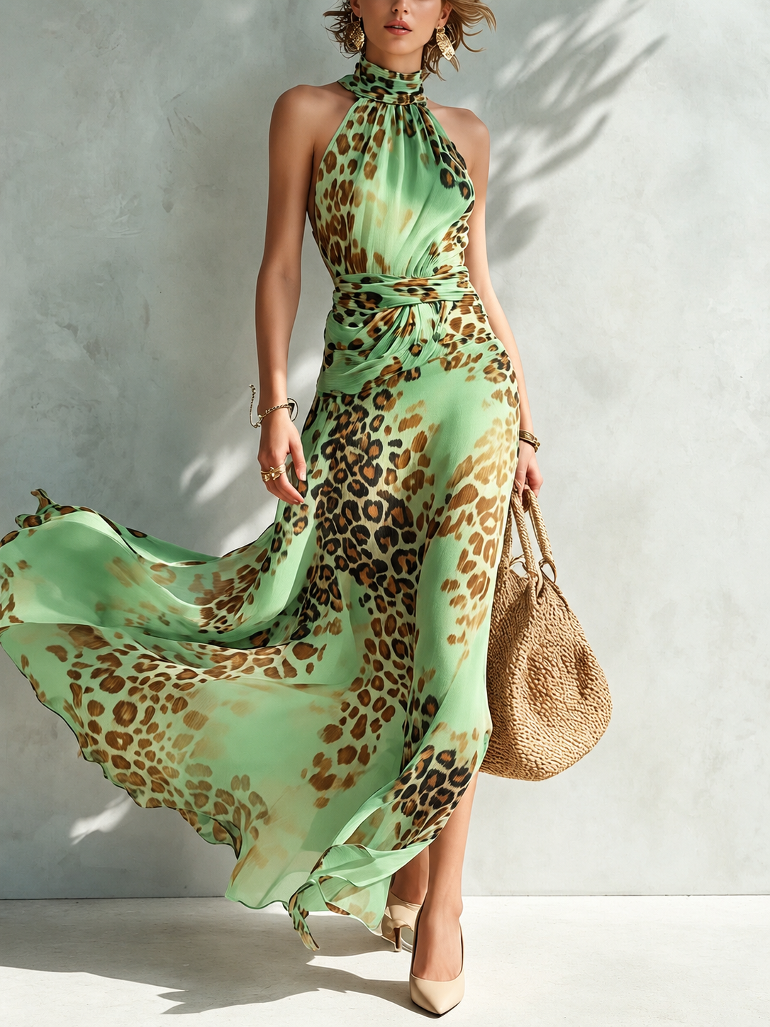Leona | Vestido maxi animal print con espalda abierta
