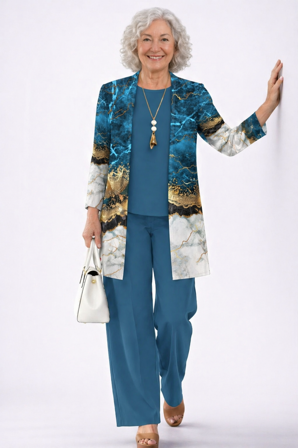 Celeste | Traje de invitada de tres piezas en azul