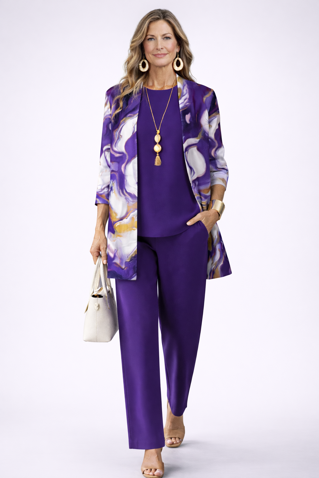 Elisa | Traje de invitada de tres piezas en morado