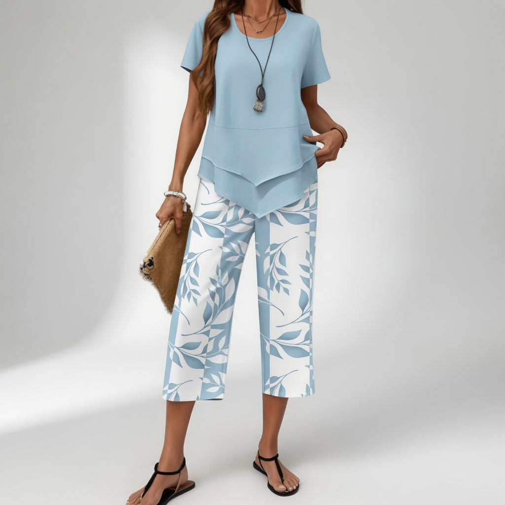 Amparo | Conjunto de top asimétrico y pantalón pirata floral