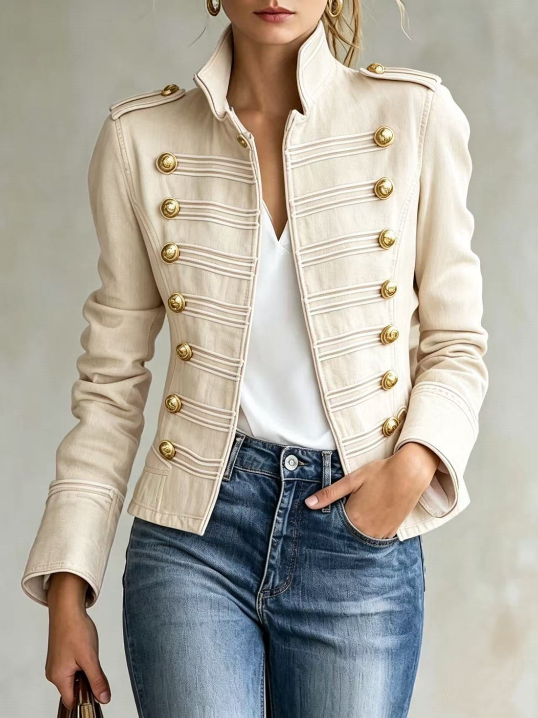 Ximena | Chaqueta vaquera militar con botones dorados