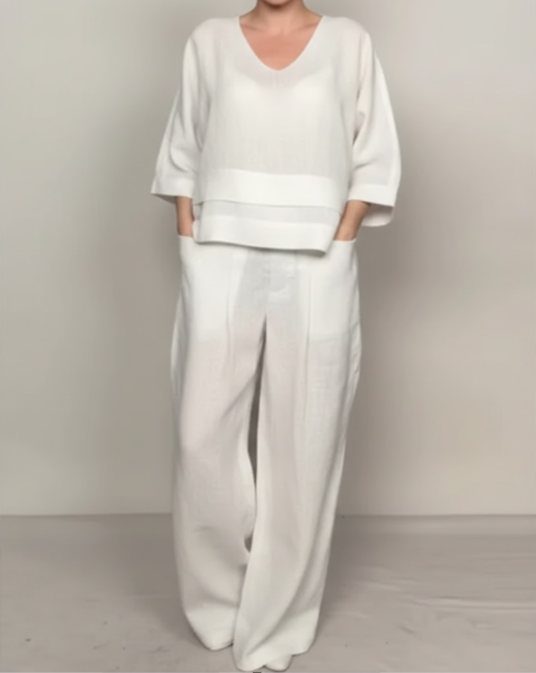 Sara | Conjunto de bajo asimétrico y pantalón ancho