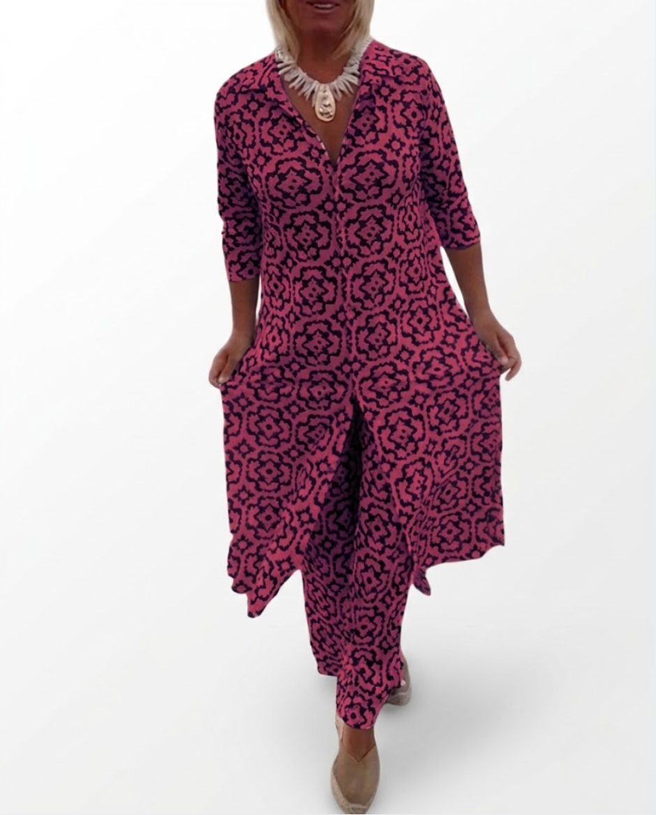 Elena | Conjunto estampado de blusa y pantalón