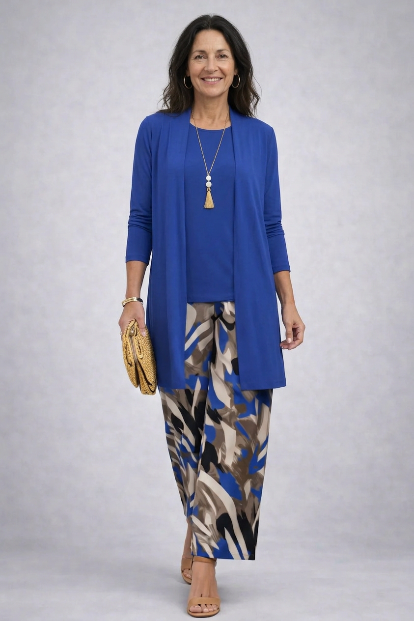 Cecilia | Traje de invitada de tres piezas en azul