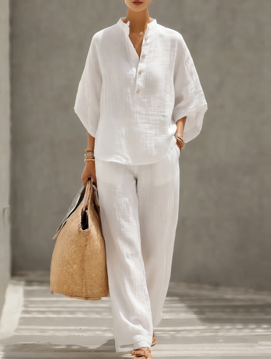 Lourdes | Conjunto de algodón y lino con pantalón amplio