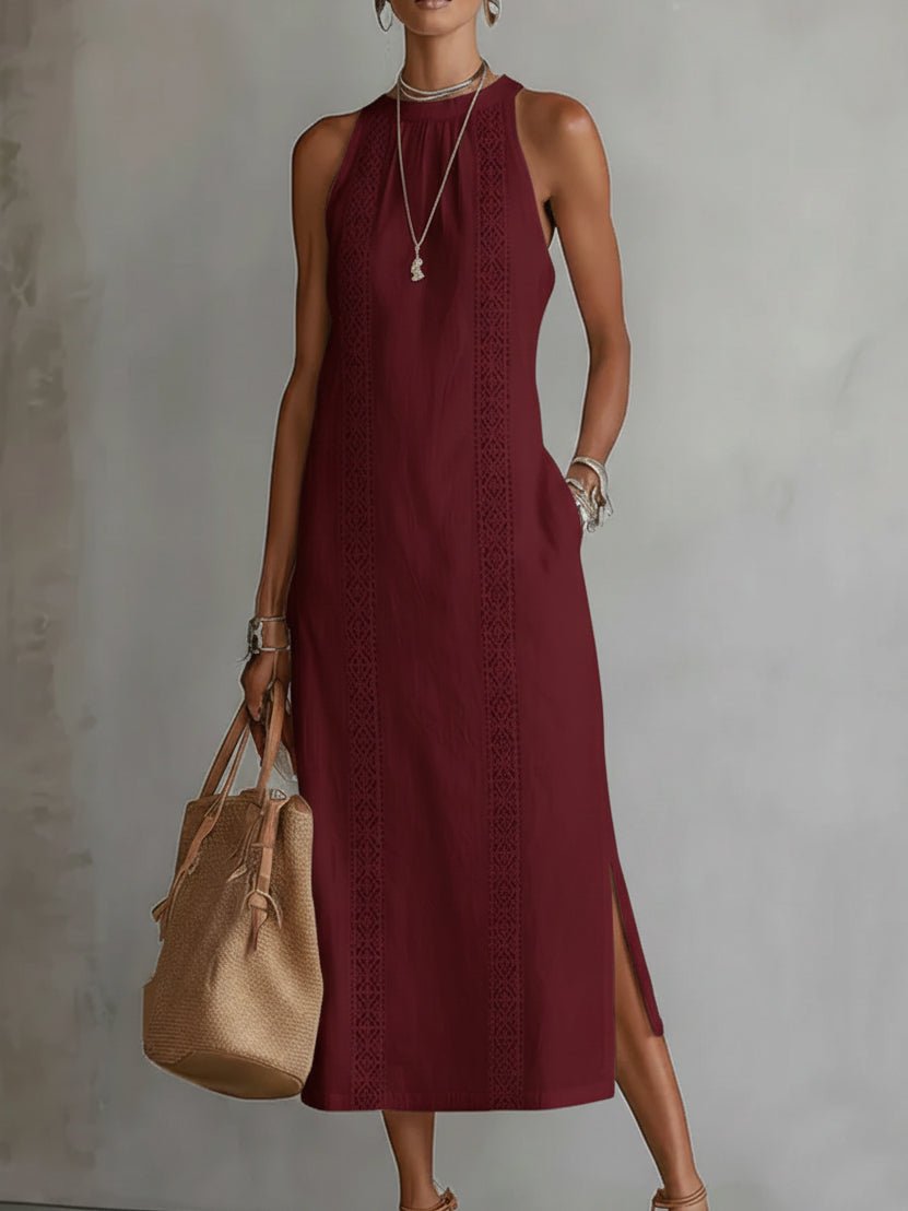 Serena | Vestido de algodón y lino con cuello mao