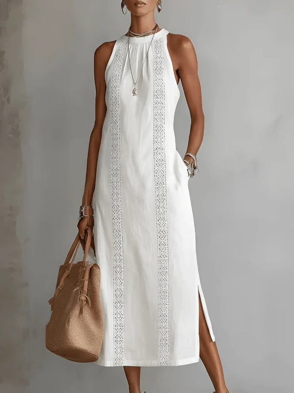 Serena | Vestido de algodón y lino con cuello mao