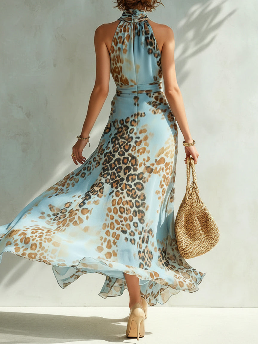 Leona | Vestido maxi animal print con espalda abierta