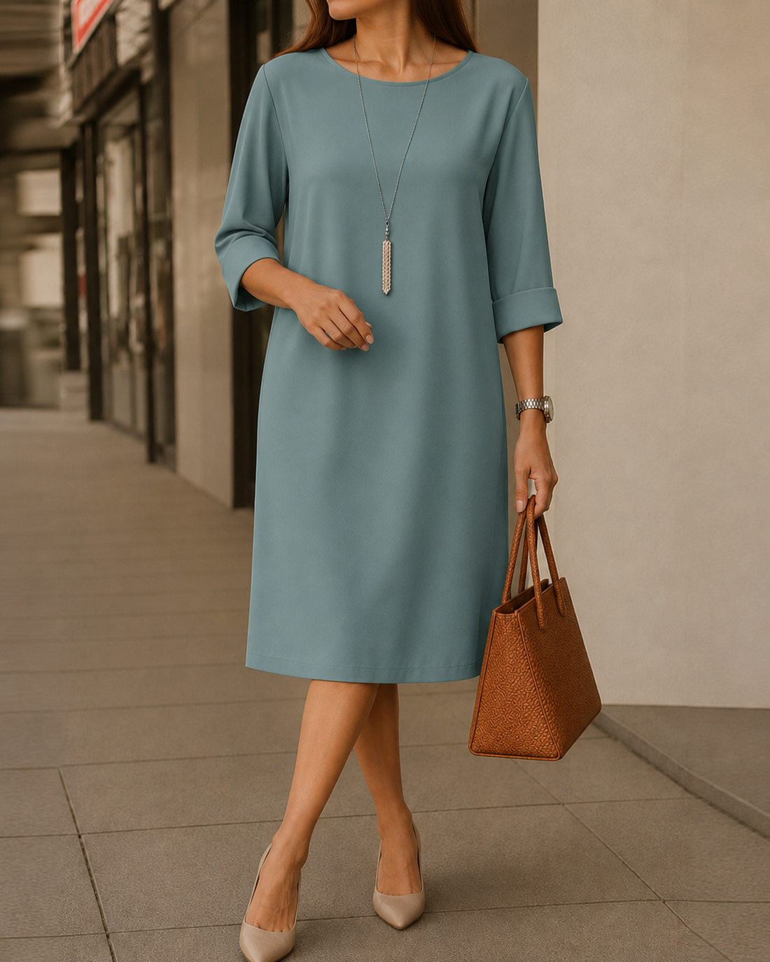 Lía | Vestido midi fluido efecto vientre plano
