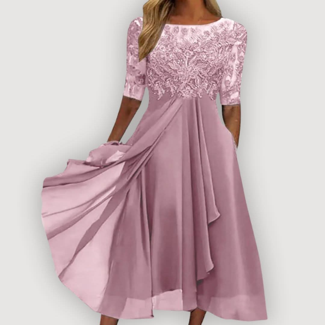 Azucena | Vestido de gasa con cuerpo de encaje