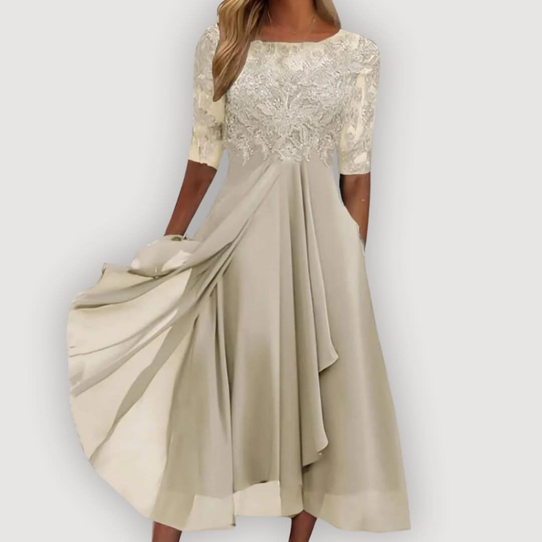 Azucena | Vestido de gasa con cuerpo de encaje