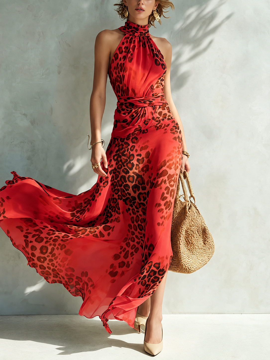 Leona | Vestido maxi animal print con espalda abierta