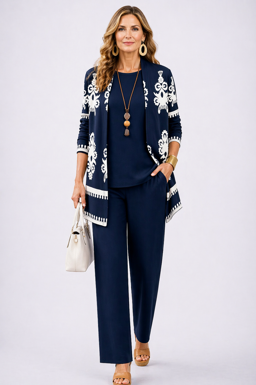 Carlota | Traje de invitada de tres piezas en azul noche