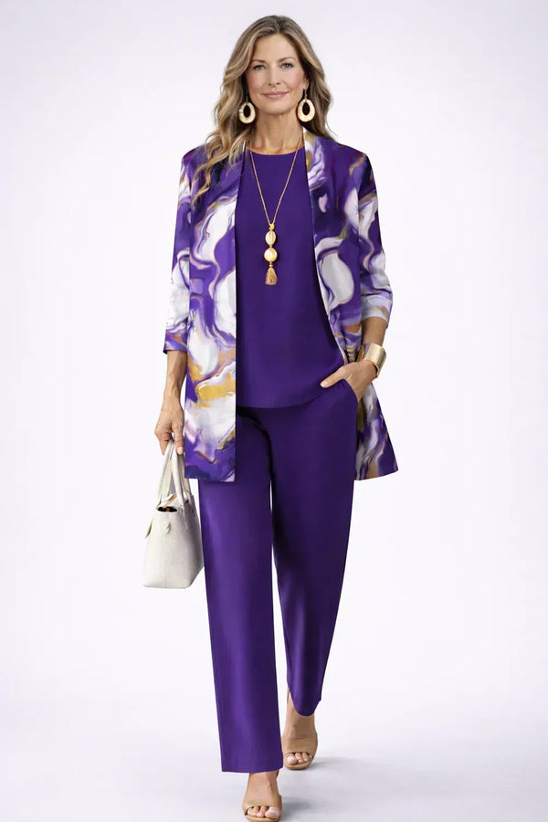 Lucrecia | Traje de invitada de tres piezas en morado