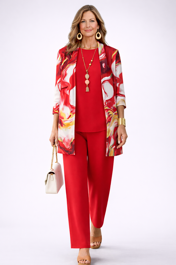Remedios | Traje de invitada de tres piezas en rojo