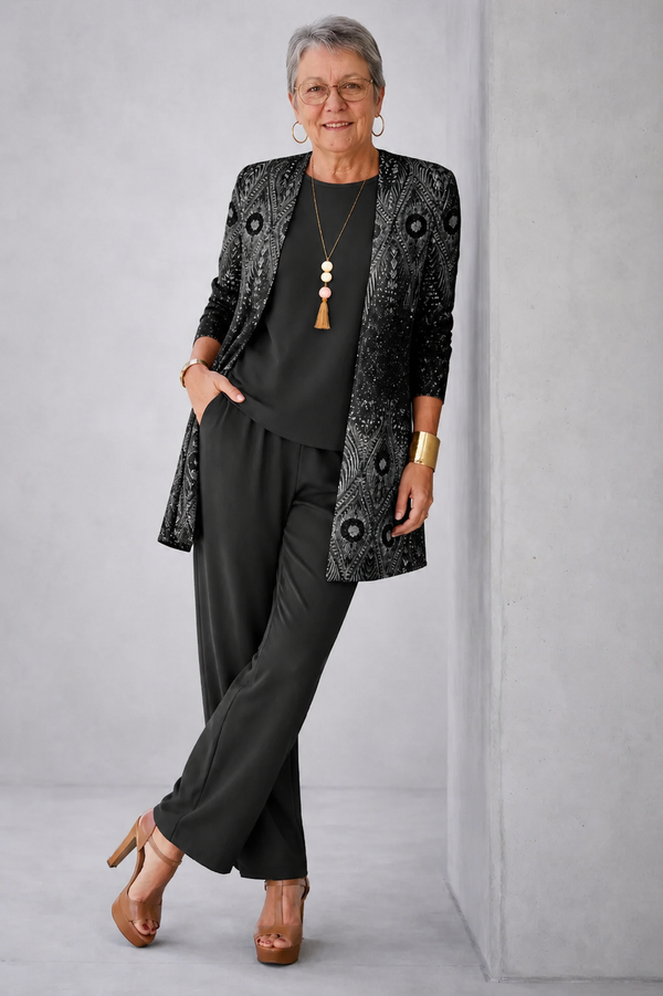 Elvira | Traje de invitada de tres piezas en negro