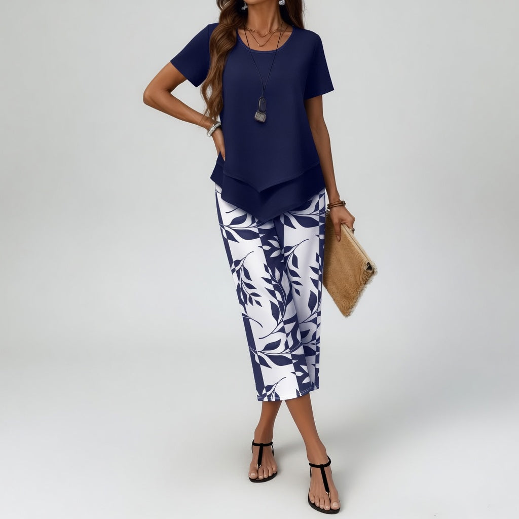 Amparo | Conjunto de top asimétrico y pantalón pirata floral