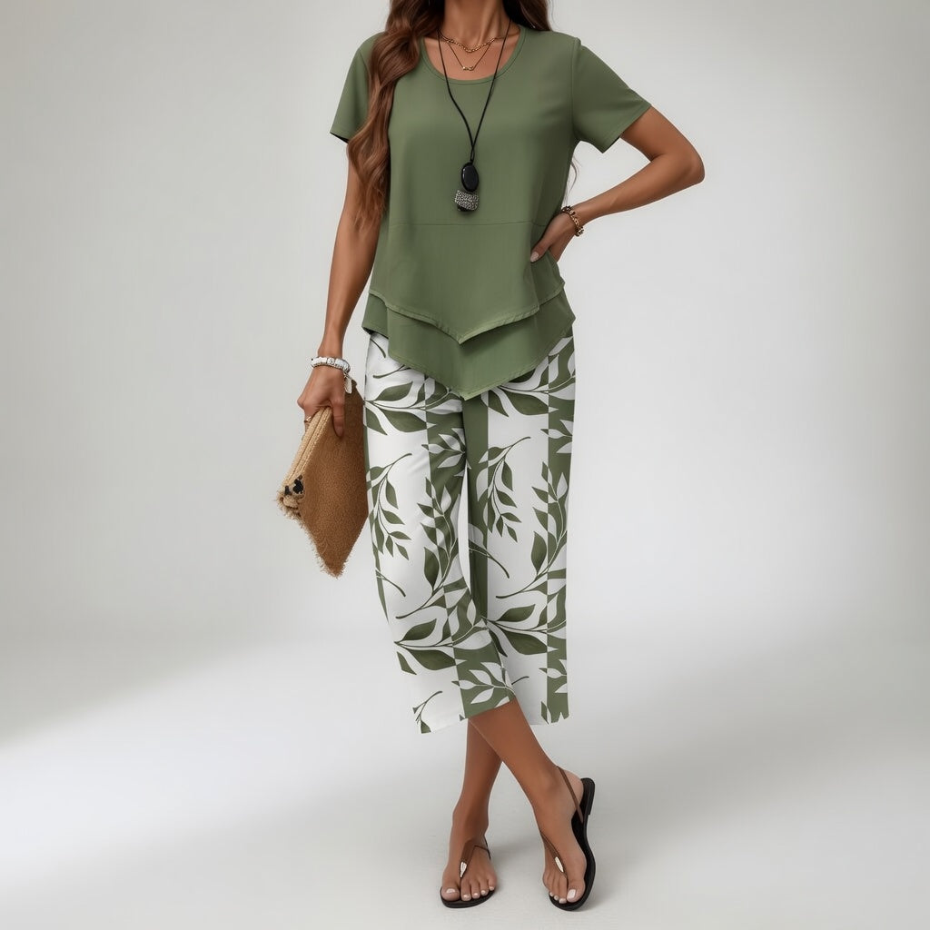 Amparo | Conjunto de top asimétrico y pantalón pirata floral