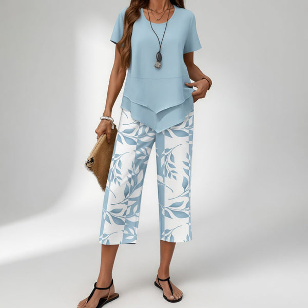 Amparo | Conjunto de top asimétrico y pantalón pirata floral