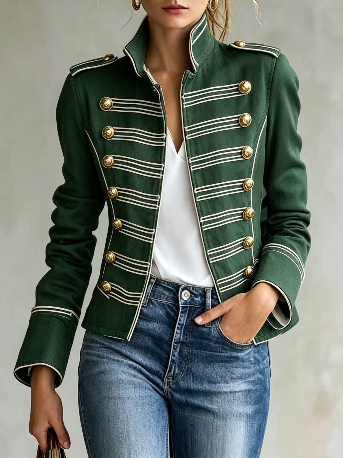 Ximena | Chaqueta vaquera militar con botones dorados