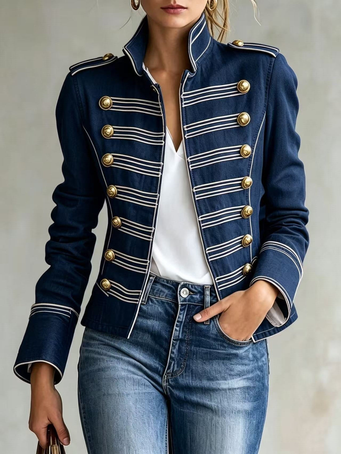 Ximena | Chaqueta vaquera militar con botones dorados