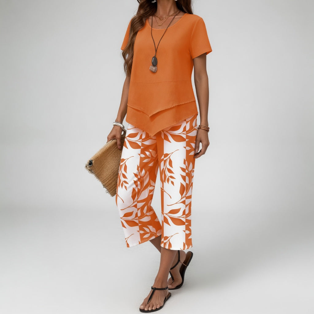 Amparo | Conjunto de top asimétrico y pantalón pirata floral