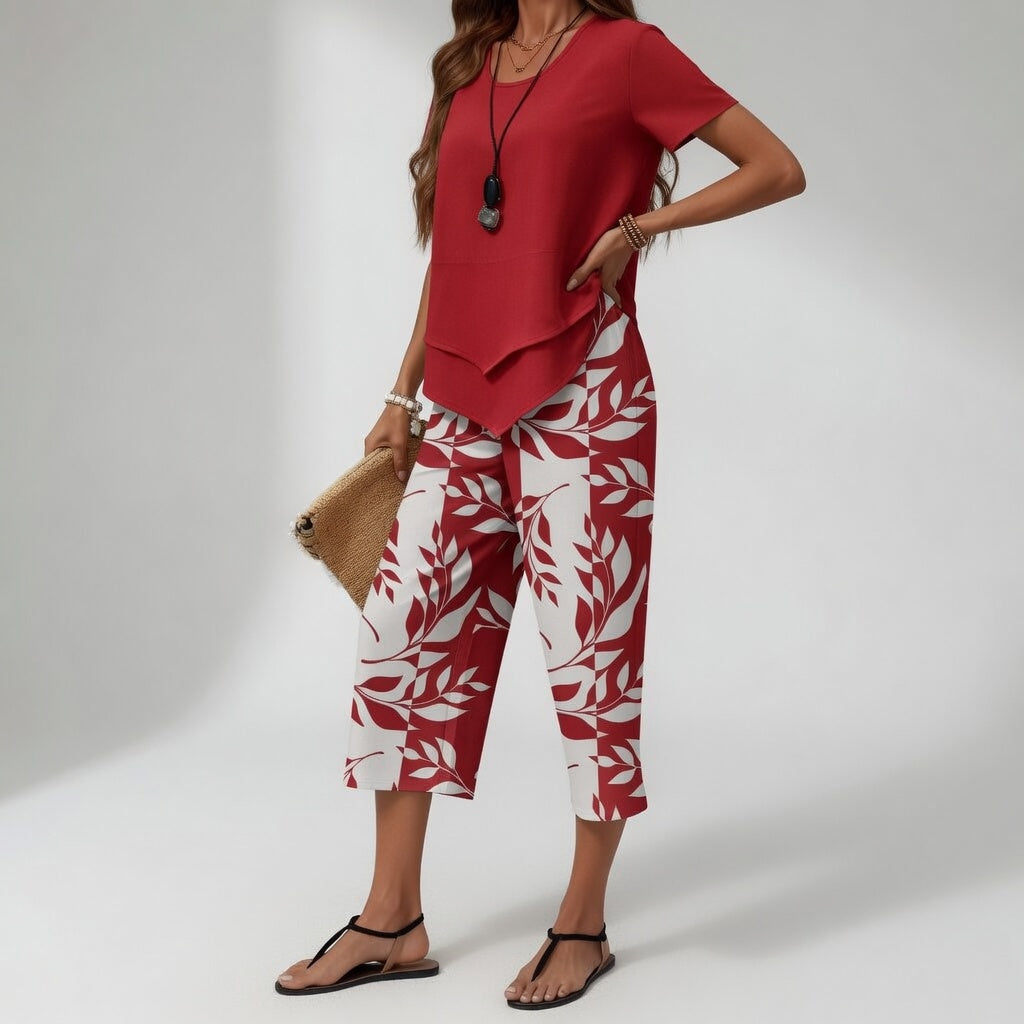 Amparo | Conjunto de top asimétrico y pantalón pirata floral