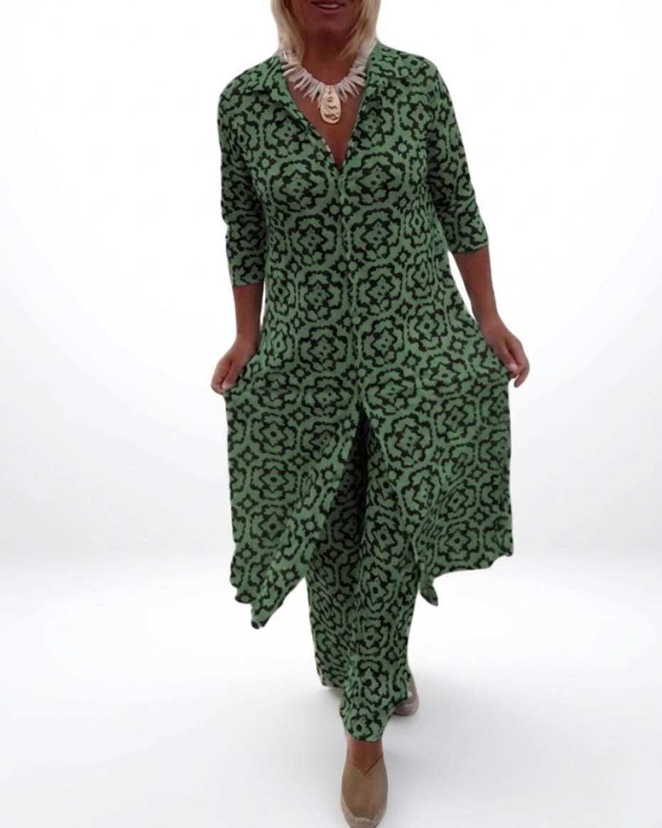 Elena | Conjunto estampado de blusa y pantalón