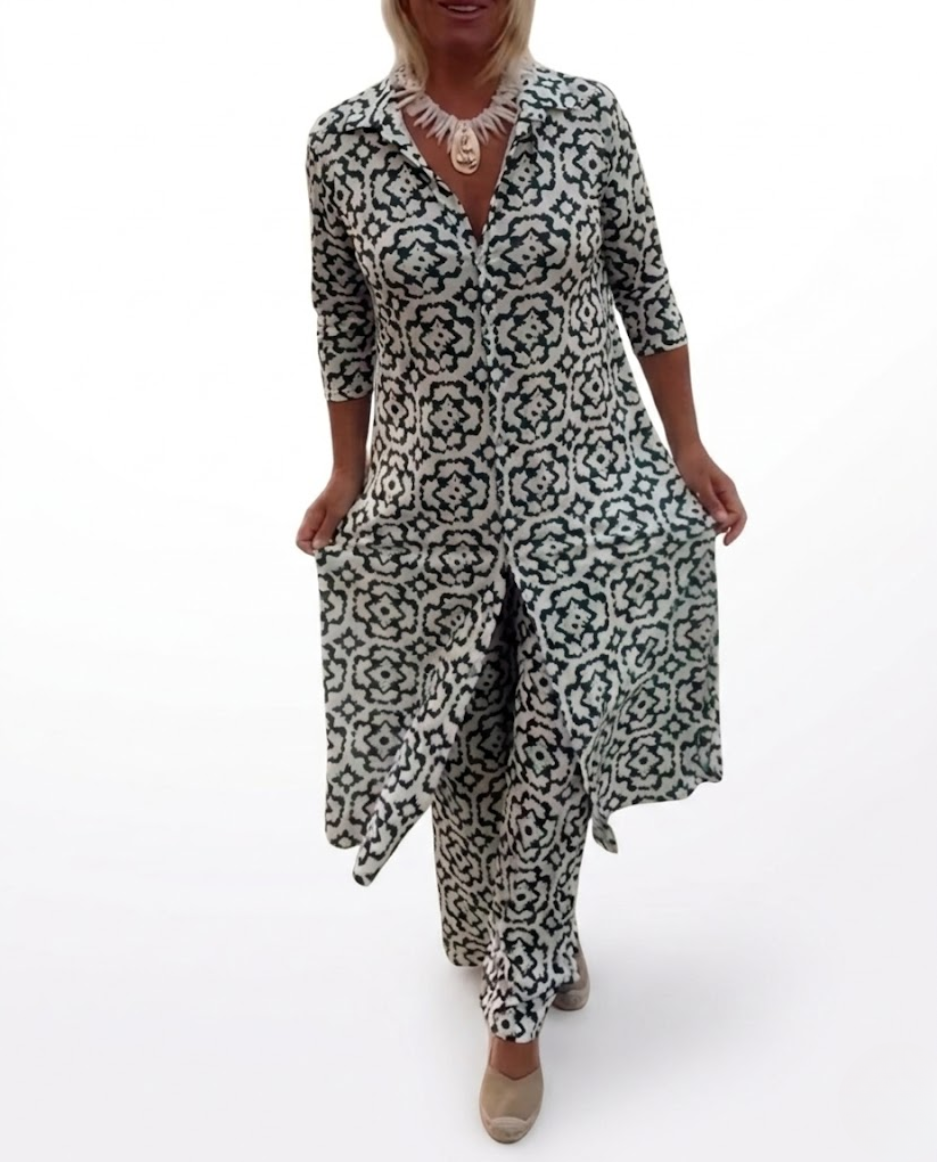 Elena | Conjunto estampado de blusa y pantalón