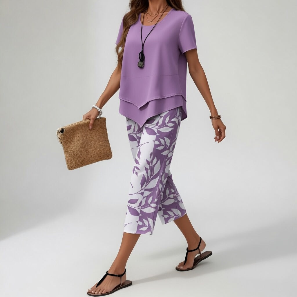 Amparo | Conjunto de top asimétrico y pantalón pirata floral
