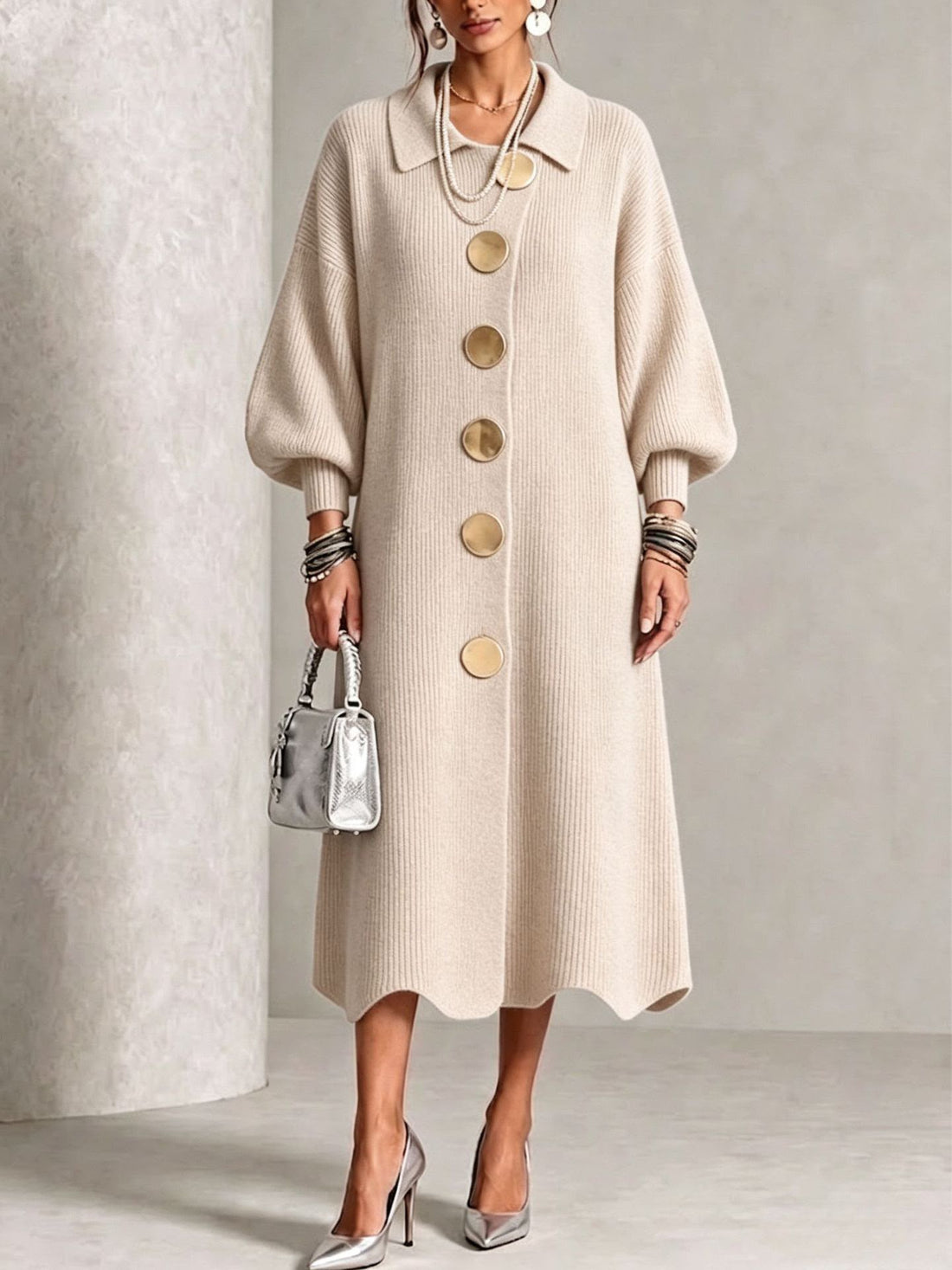 Ofelia | Vestido midi de punto con botonadura