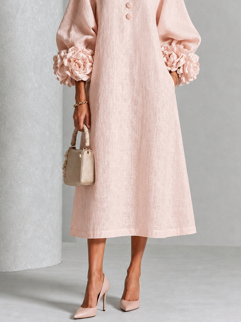 Camelia | Vestido midi floral con puños de flores