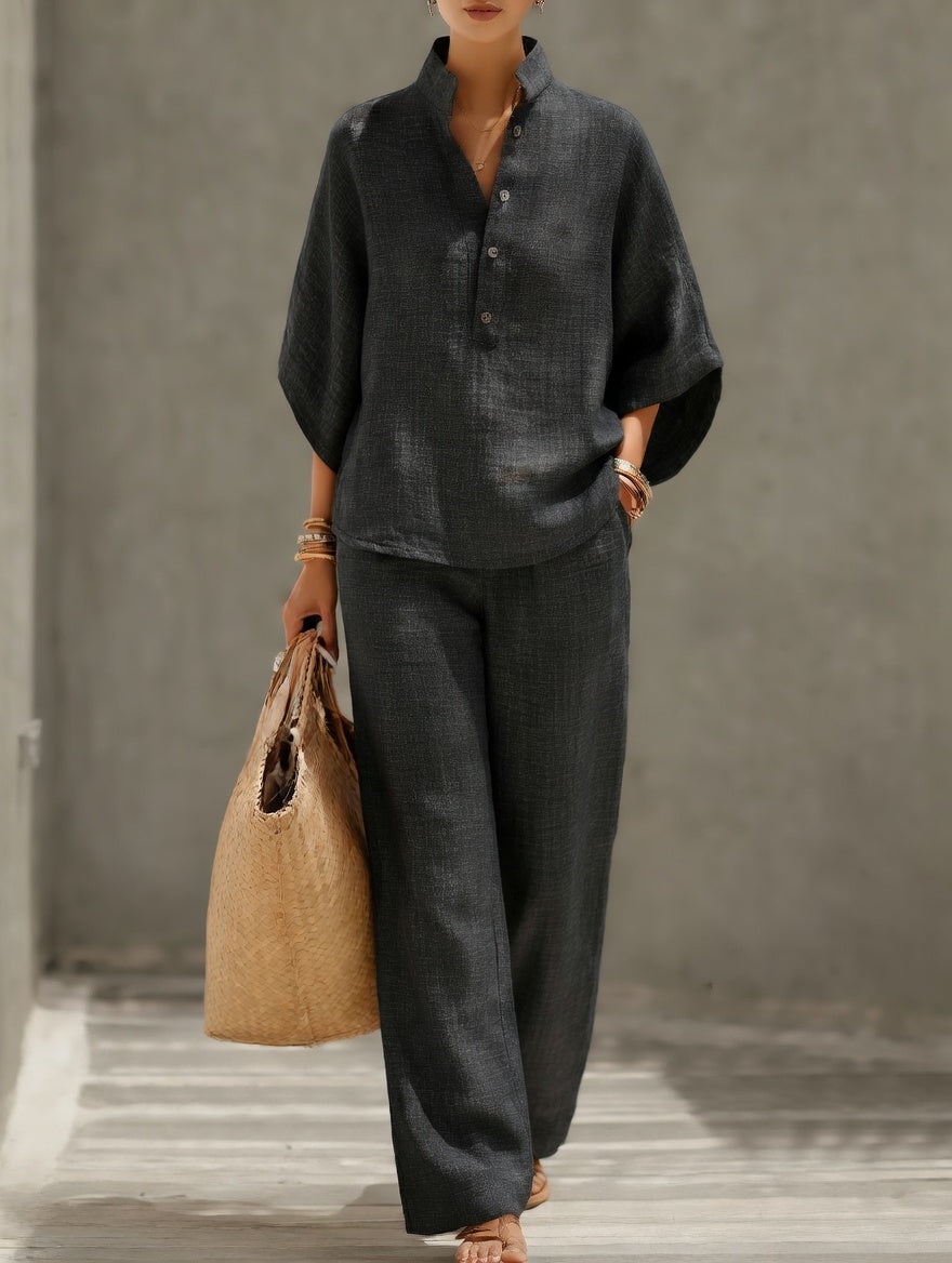 Lourdes | Conjunto de algodón y lino con pantalón amplio