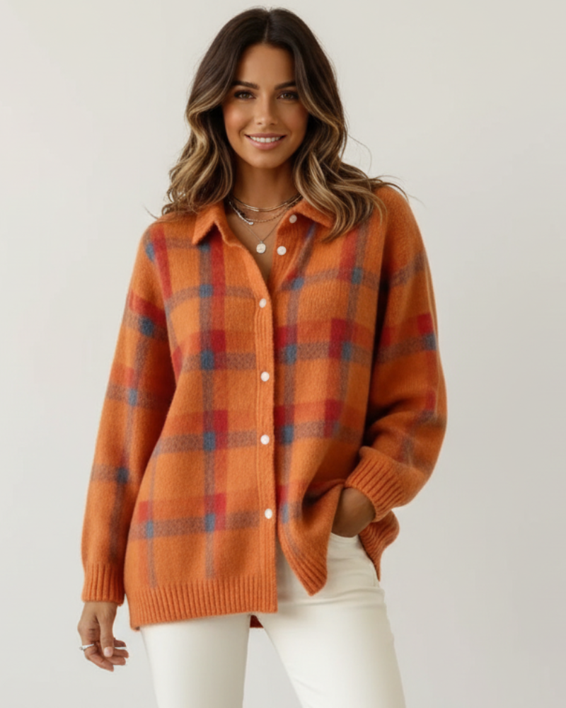 Blanca | Jersey de punto a cuadros retro